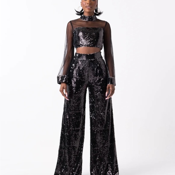 Ofuure Onyx Sequin Pants Set In Black - Picture 2 of 4